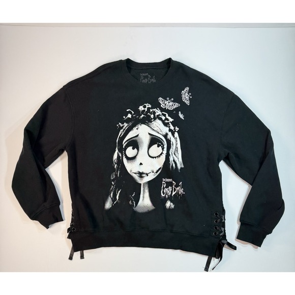 Disney Tops - Corpse Bride Tim Burton Graphic Crewneck Goth Lace Side Sweatshirt